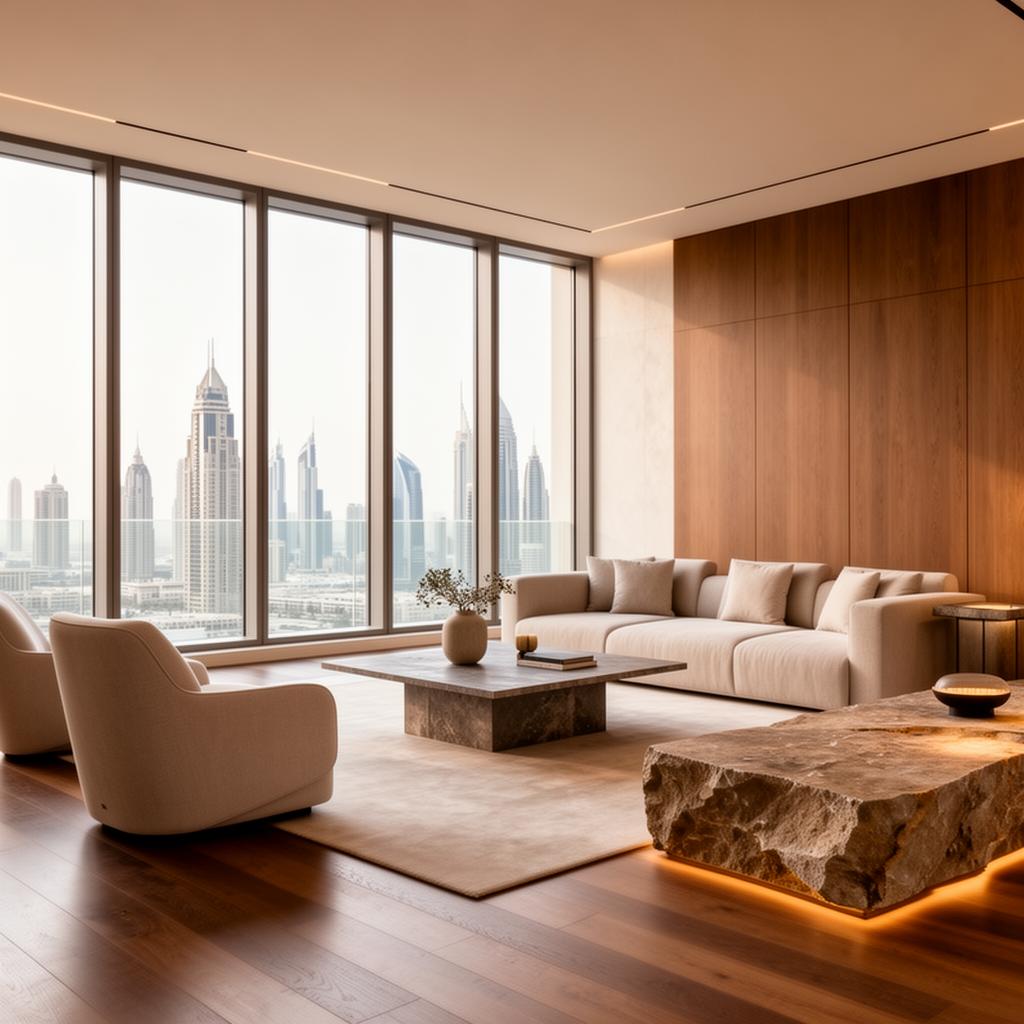 Penthouse living room with skyline view